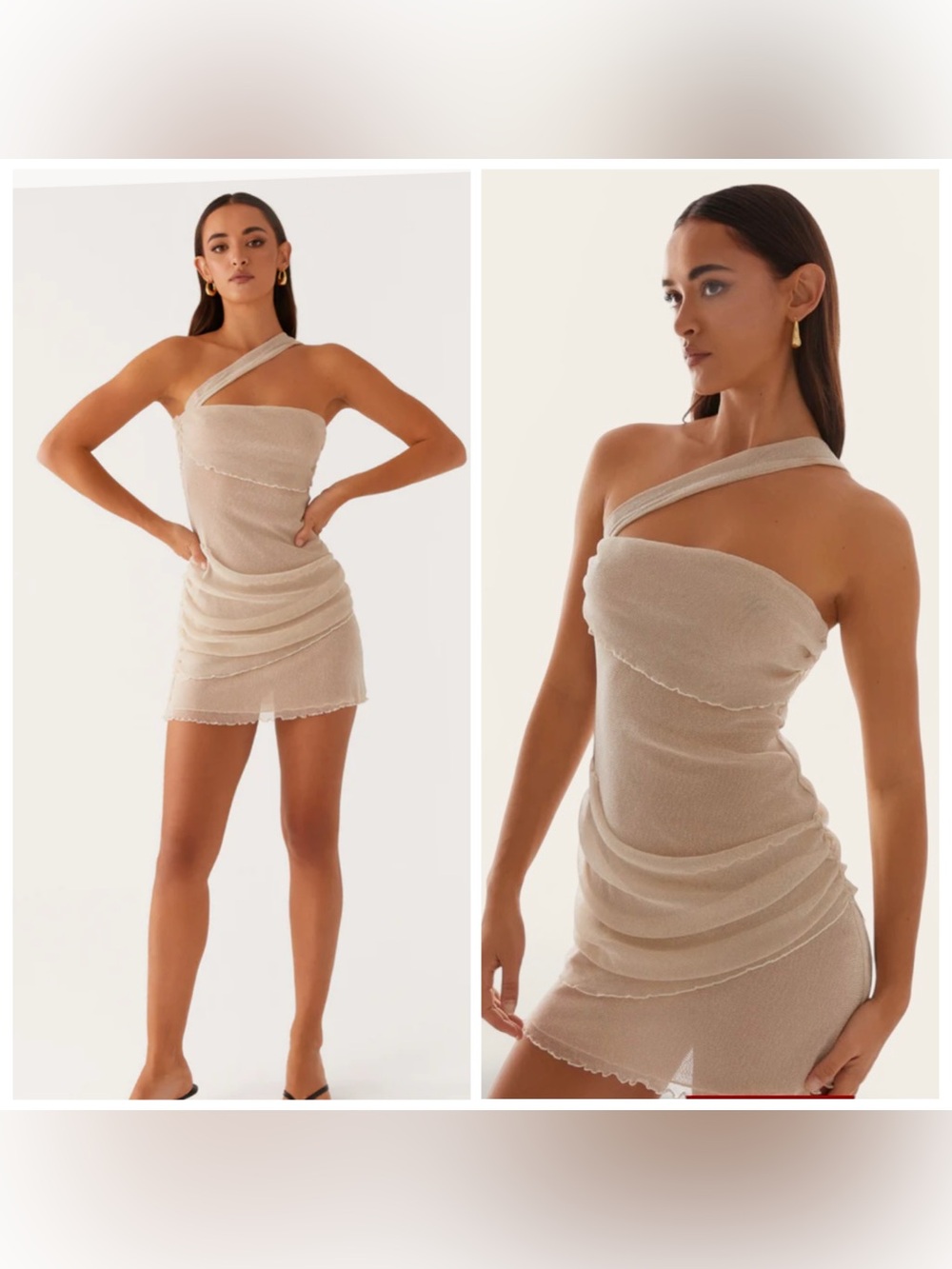 Peppermayo Misty Mesh Sheer Mini Dress Champagne Silver Metallic Size 4